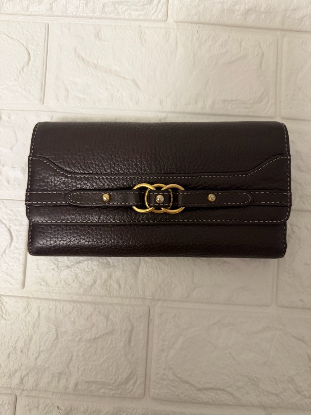 Kane M Classic Dark Brown Leather Women's Wallet with Gold Accent